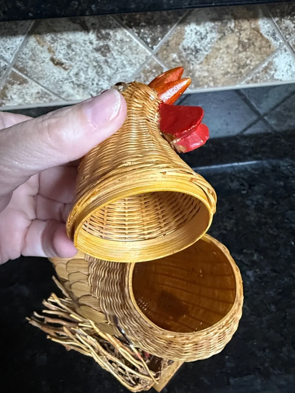 Kiangsi Handicrafts Rooster Chicken Basket With Lid Vintage